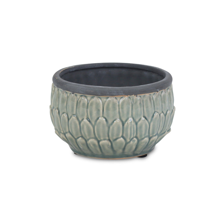 CHEUNGS Arcello Round Blue Leaf Patterned Ceramic Pot - Small