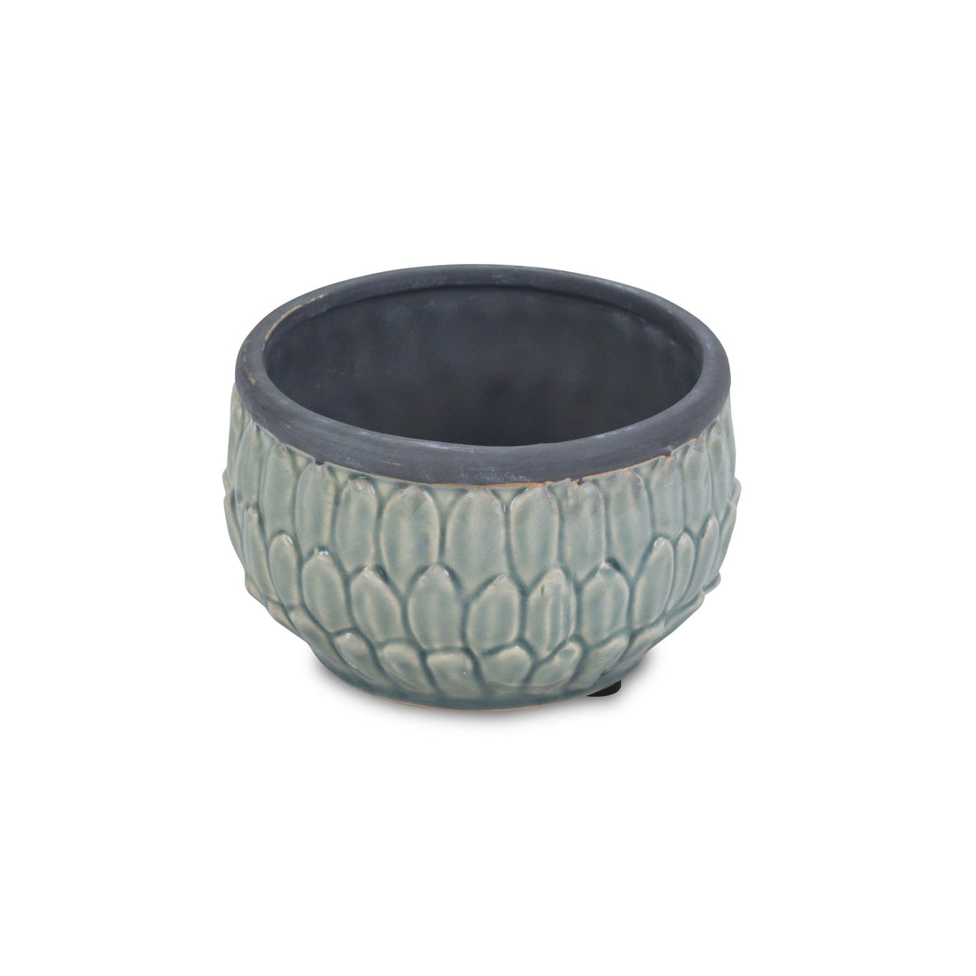 CHEUNGS Arcello Round Blue Leaf Patterned Ceramic Pot - Large