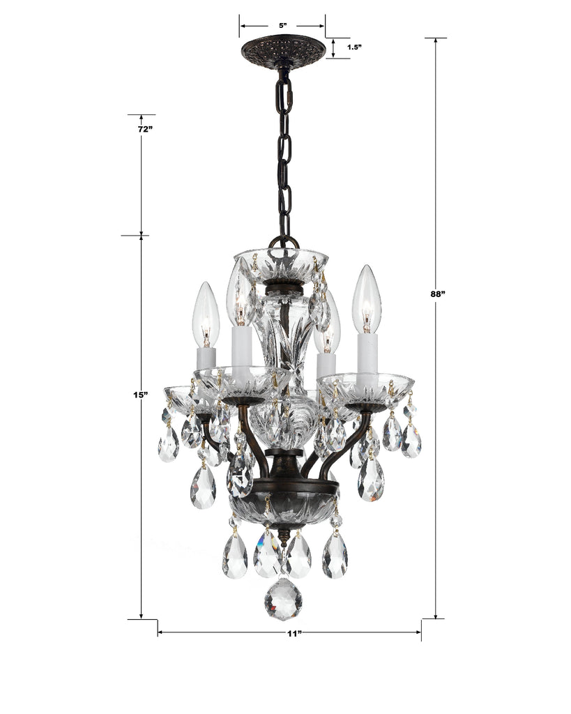 Traditional Crystal 4 Light Clear Italian Crystal English Bronze Mini Chandelier Crystorama