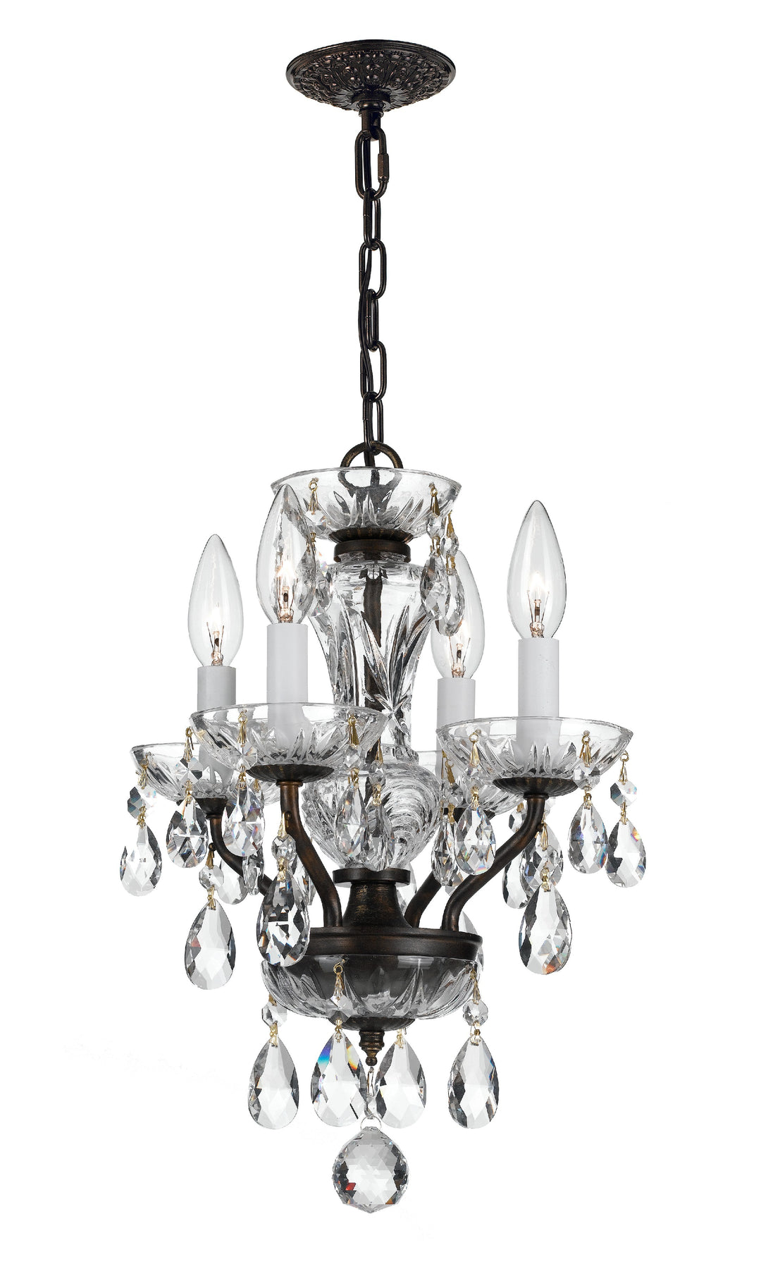 Traditional Crystal 4 Light Hand Cut Crystal English Bronze Mini Chandelier Crystorama