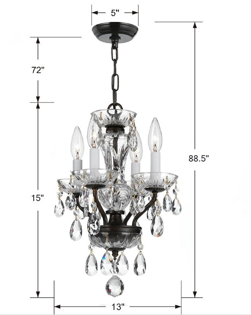 Traditional Crystal 4 Light Spectra Crystal Polished English Bronze Mini Chandelier Crystorama