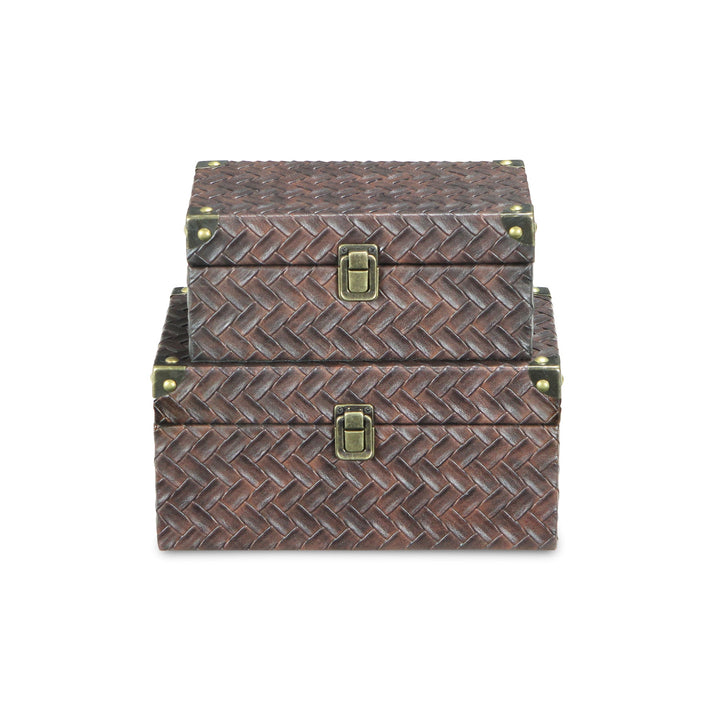 CHEUNGS Estina Set of 2 Woven Vinyl Pattern Wood Boxes - Brown