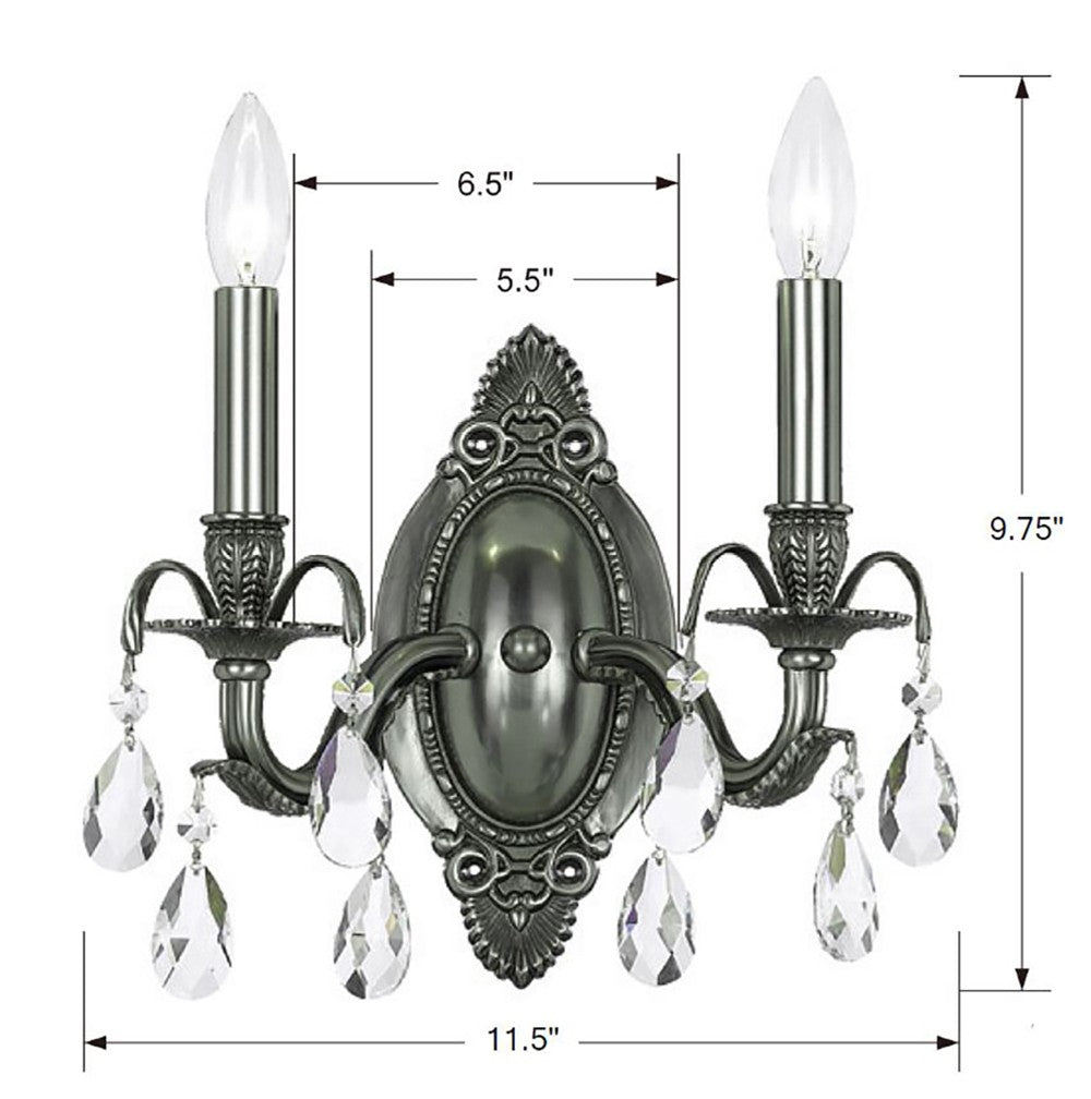 Dawson 2 Light Hand Cut Crystal Pewter Sconce Crystorama