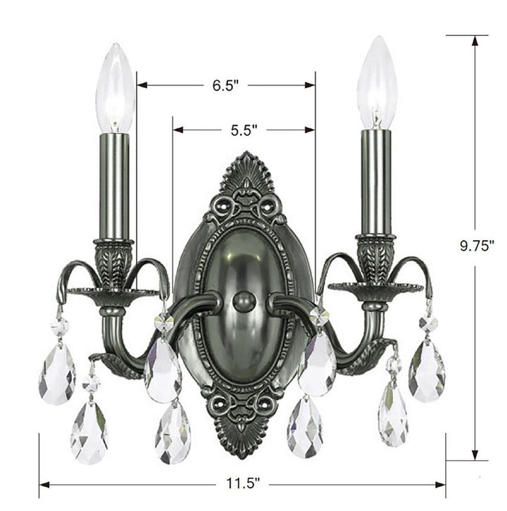 Dawson 2 Light Swarovski Strass Crystal Pewter Sconce Crystorama