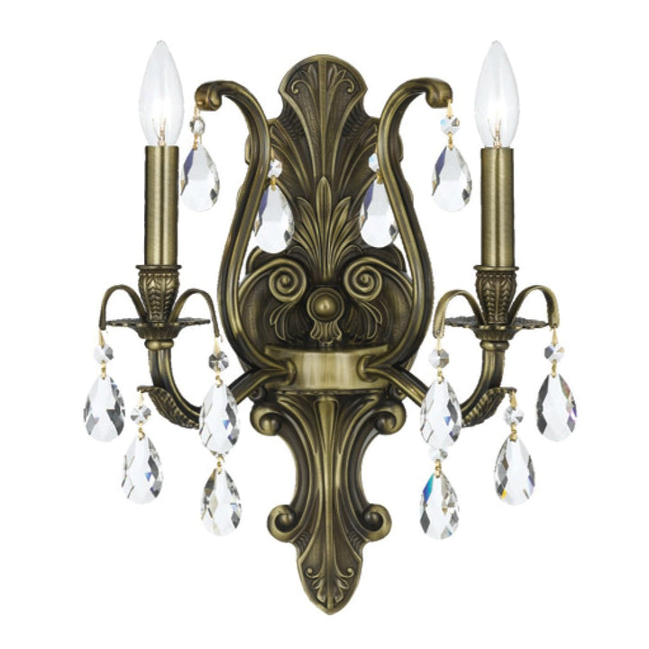 Dawson 2 Light Hand Cut Crystal Antique Brass Sconce Crystorama