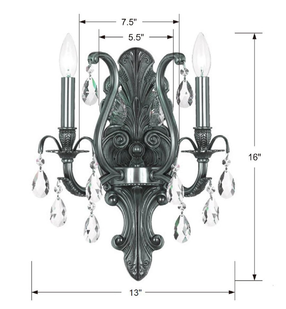 Crystorama Crystorama Dawson 2 Light Hand Cut Crystal Pewter Sconce