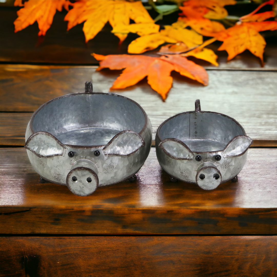 CHEUNGS Dottie Set of 2 Galvanized Metal Piglet Planters