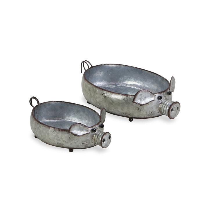 CHEUNGS Dottie Set of 2 Galvanized Metal Piglet Planters