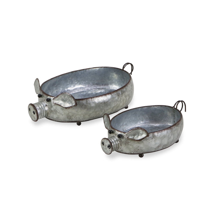 CHEUNGS Dottie Set of 2 Galvanized Metal Piglet Planters