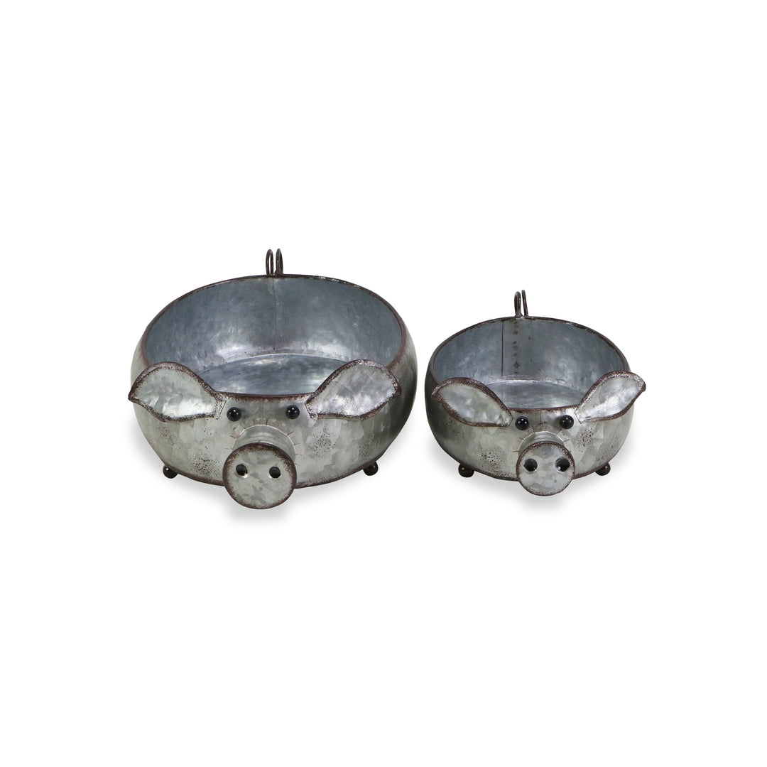 CHEUNGS Dottie Set of 2 Galvanized Metal Piglet Planters