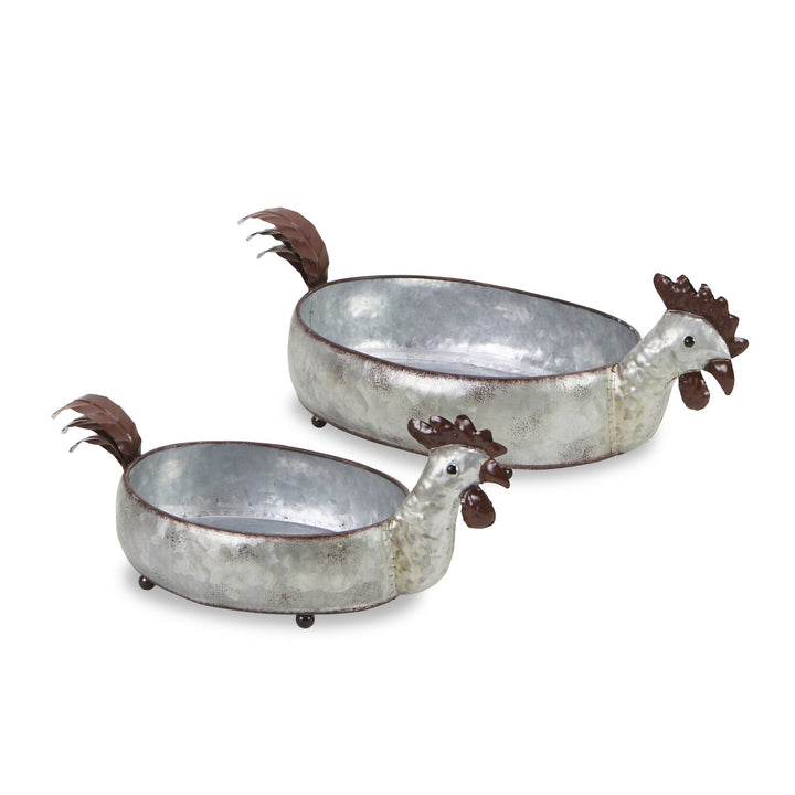 CHEUNGS Dottie Set of 2 Galvanized Metal Hen Planters