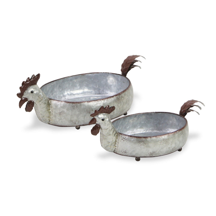 CHEUNGS Dottie Set of 2 Galvanized Metal Hen Planters