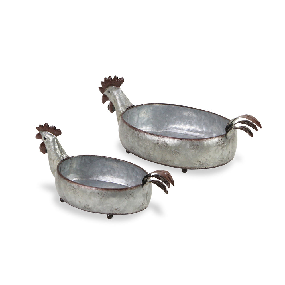 CHEUNGS Dottie Set of 2 Galvanized Metal Hen Planters