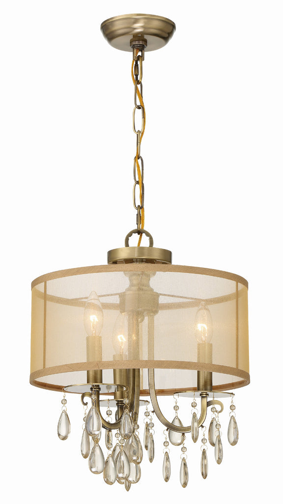 Hampton 3 Light Antique Brass Etruscan Crystal Drum Shade Mini Chandelier Crystorama