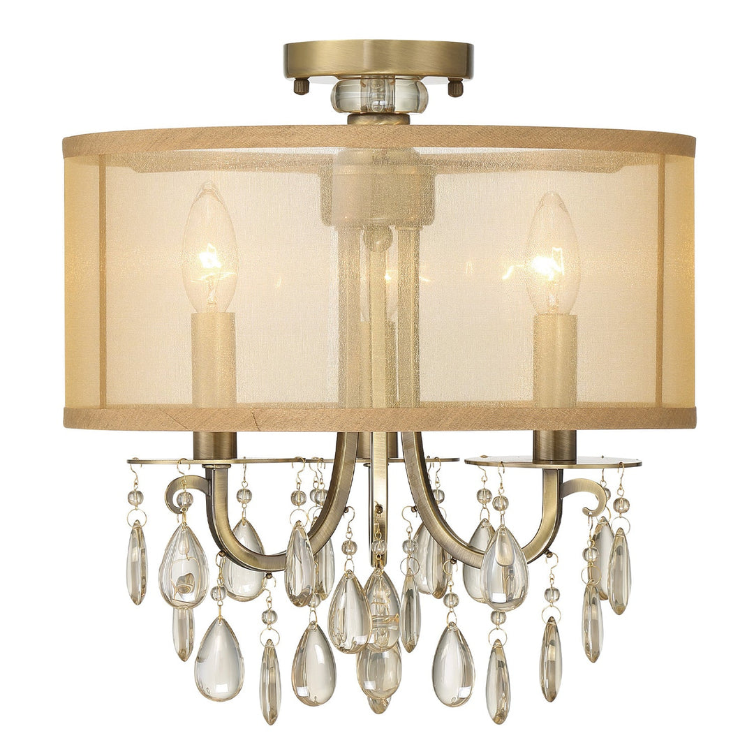 Crystorama Crystorama Hampton 3 Light Antique Brass Etruscan Crystal Drum Shade Semi Flush Mount