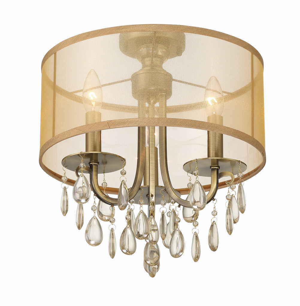 Crystorama Crystorama Hampton 3 Light Antique Brass Etruscan Crystal Drum Shade Semi Flush Mount