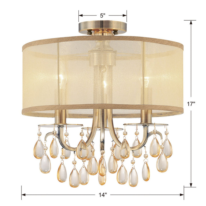 Crystorama Crystorama Hampton 3 Light Antique Brass Etruscan Crystal Drum Shade Semi Flush Mount