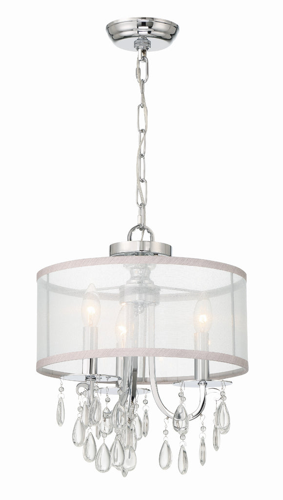 Hampton 3 Light Polished Chrome Clear Crystal Drum Shade Mini Chandelier Crystorama