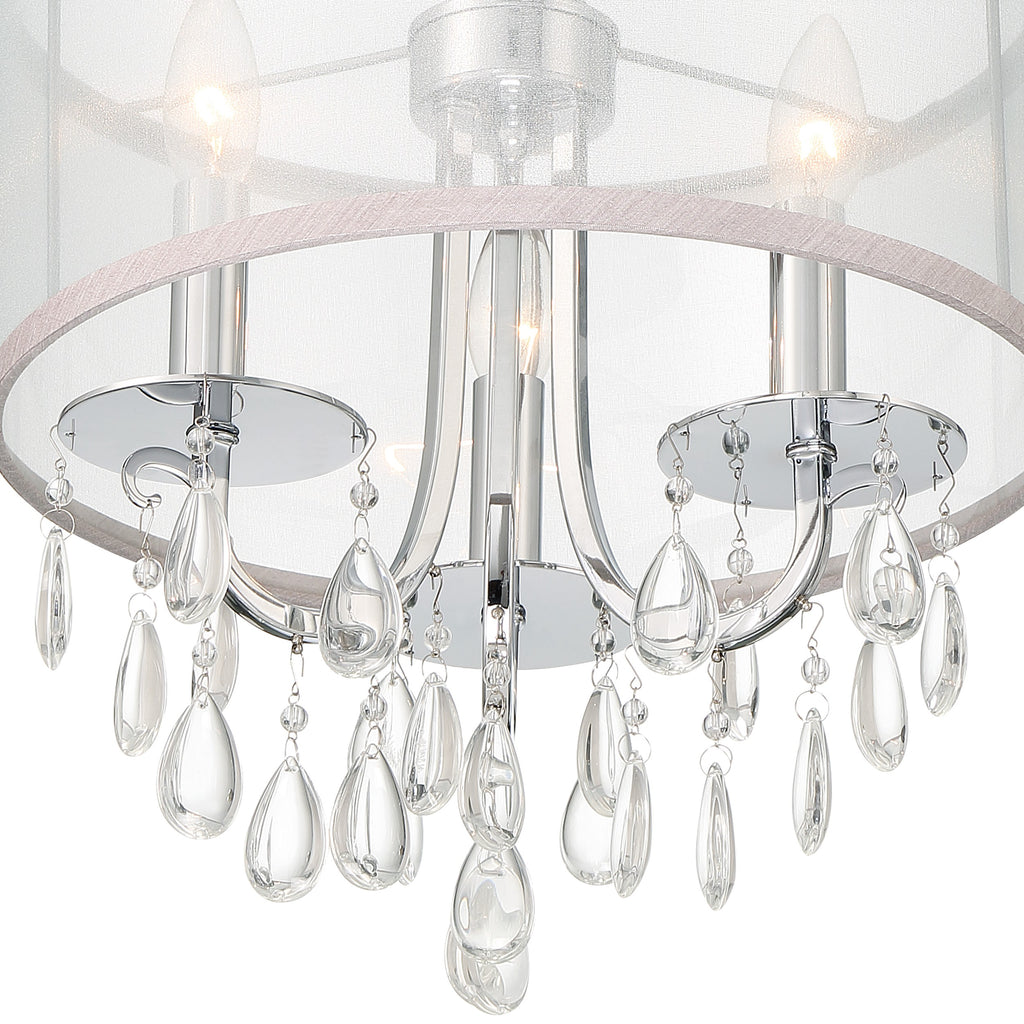 Hampton 3 Light Polished Chrome Clear Crystal Drum Shade Mini Chandelier Crystorama