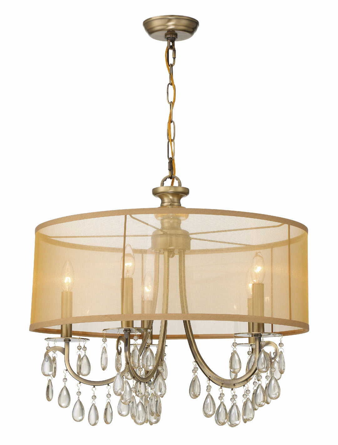 Hampton 5 Light Drum Shade Antique Brass Chandelier Crystorama