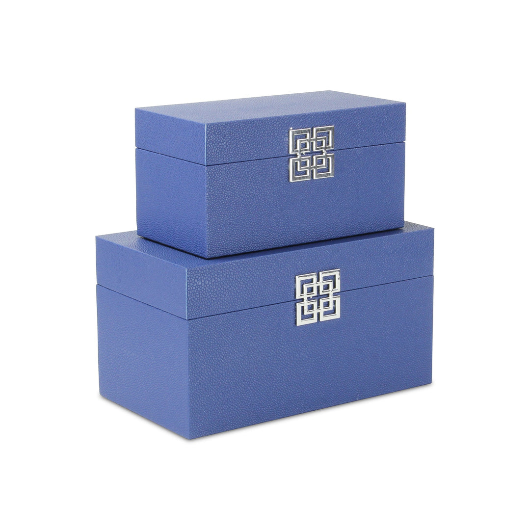 CHEUNGS Galena Set of 2 Double Happiness Shagreen Boxes - Navy Blue