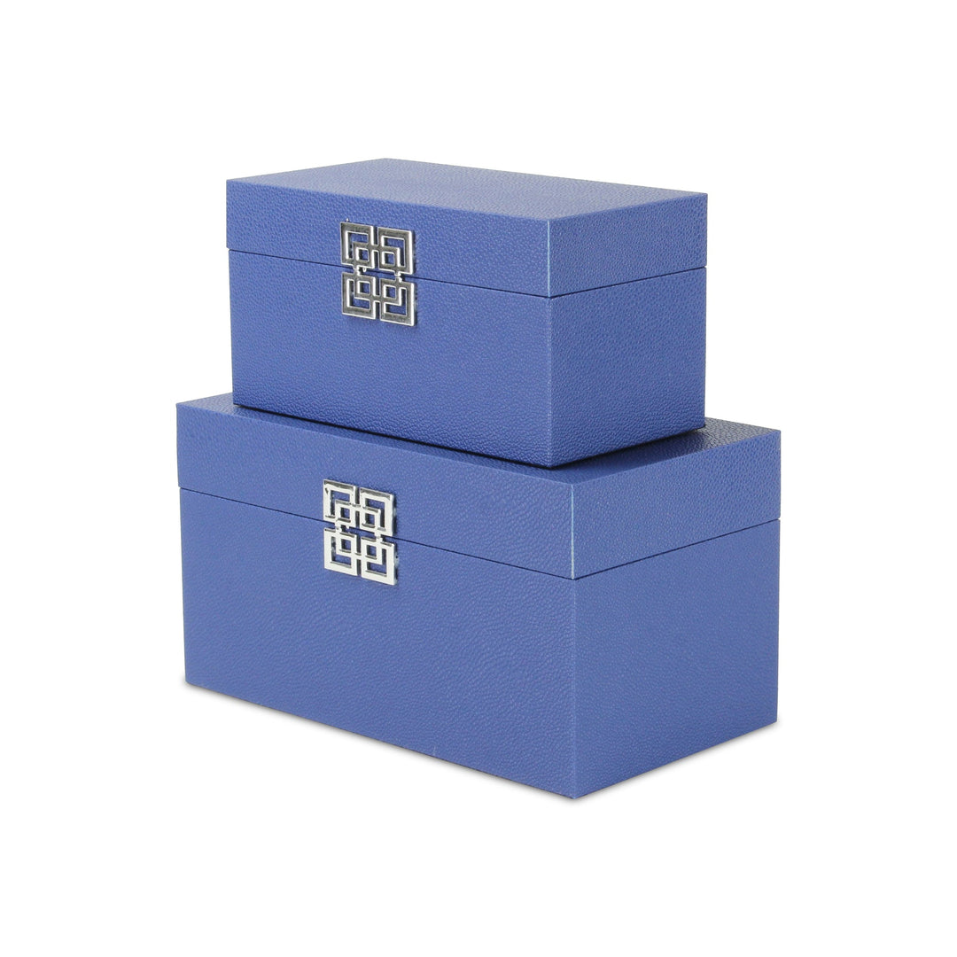 CHEUNGS Galena Set of 2 Double Happiness Shagreen Boxes - Navy Blue