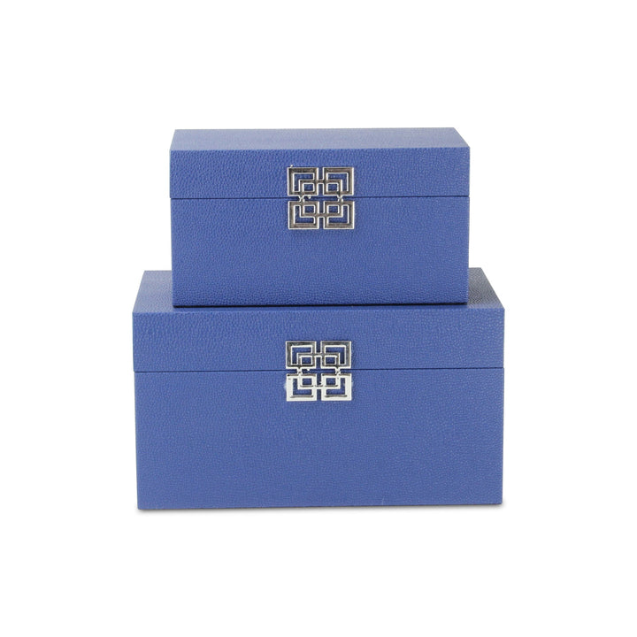 CHEUNGS Galena Set of 2 Double Happiness Shagreen Boxes - Navy Blue