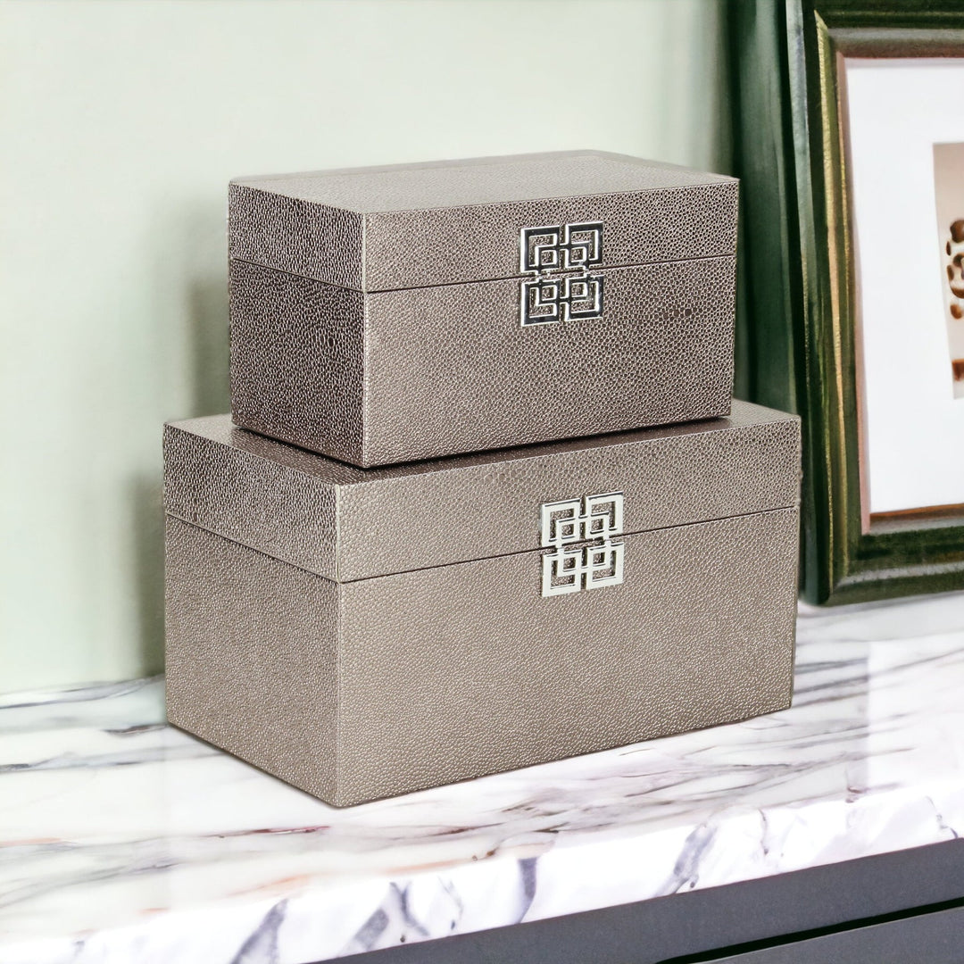 CHEUNGS Galena Set of 2 Double Happiness Shagreen Boxes - Rose Gold