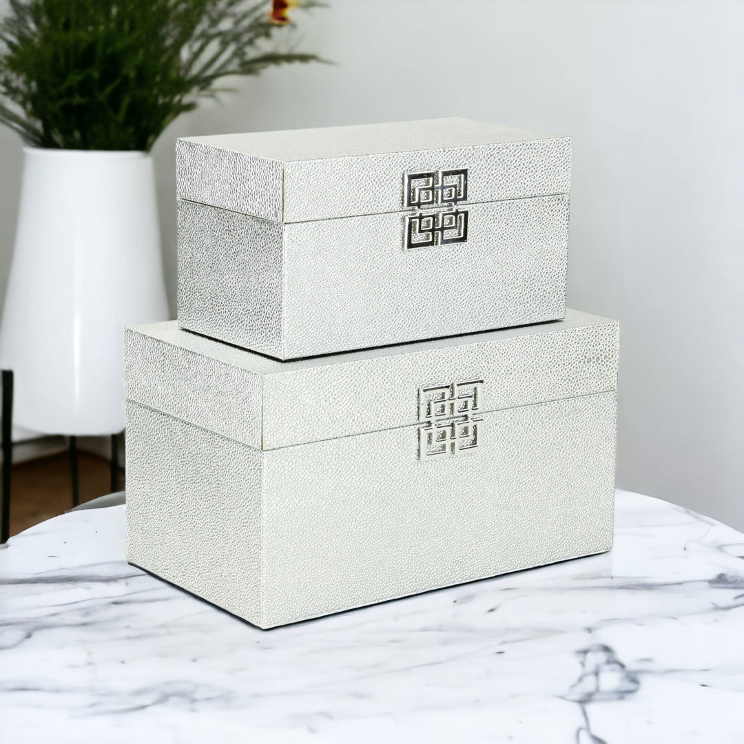 CHEUNGS Galena Set of 2 Double Happiness Shagreen Boxes - Silver