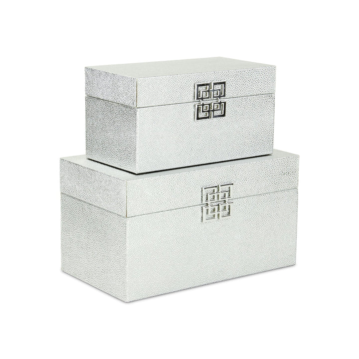 CHEUNGS Galena Set of 2 Double Happiness Shagreen Boxes - Silver