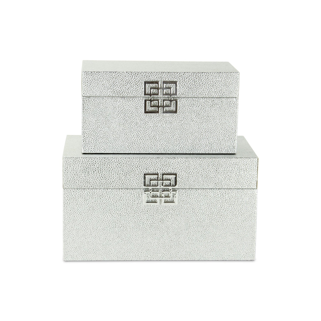 CHEUNGS Galena Set of 2 Double Happiness Shagreen Boxes - Silver