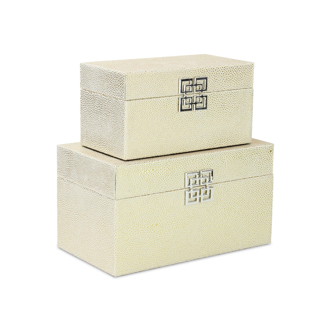 CHEUNGS Galena Set of 2 Double Happiness Shagreen Boxes - White Gold