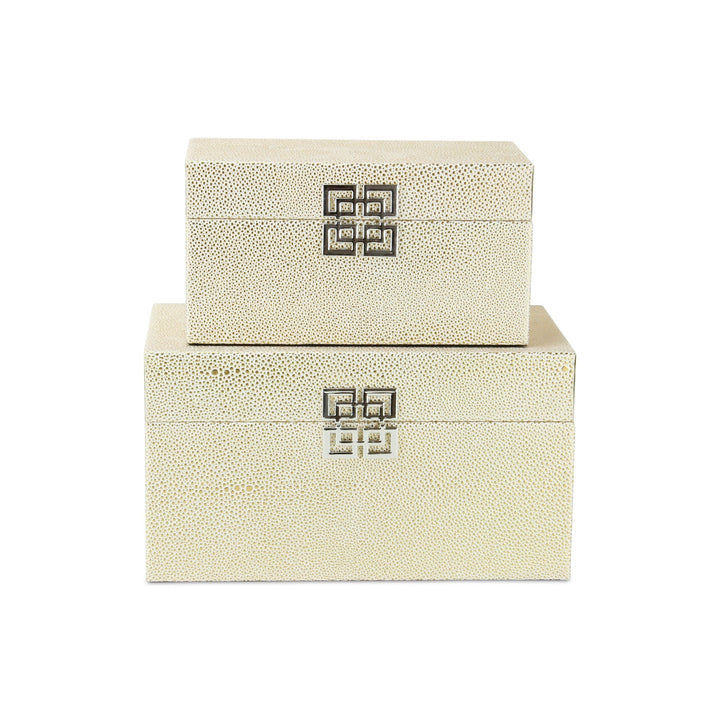 CHEUNGS Galena Set of 2 Double Happiness Shagreen Boxes - White Gold