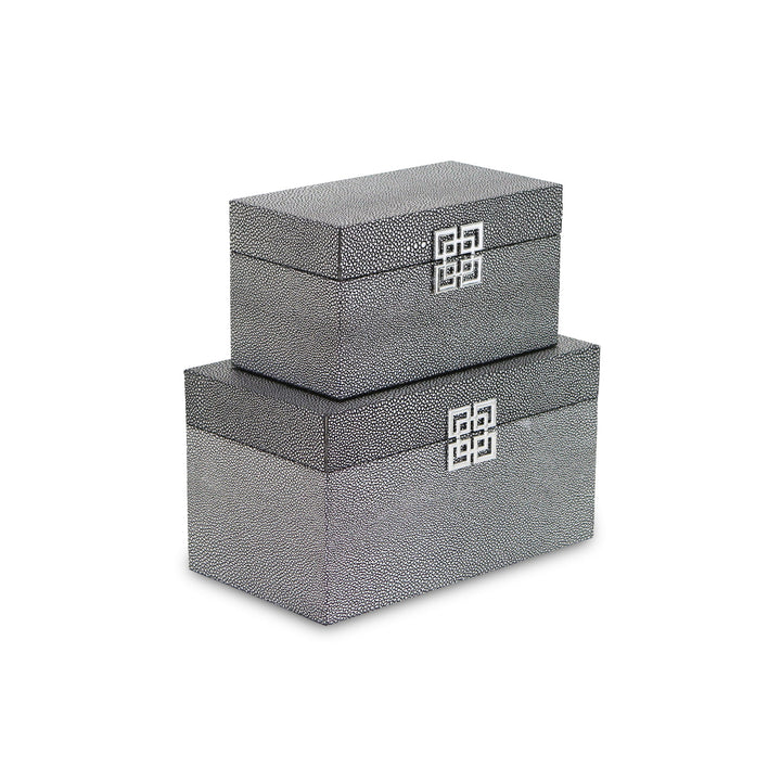 CHEUNGS Galena Set of 2 Double Happiness Shagreen Boxes - Dark Silver