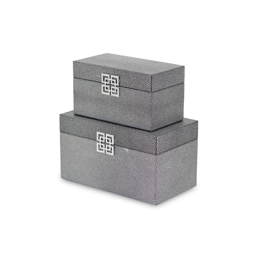 CHEUNGS Galena Set of 2 Double Happiness Shagreen Boxes - Dark Silver