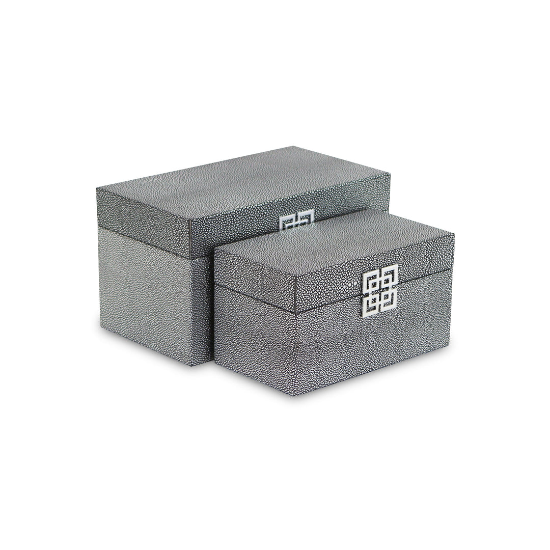 CHEUNGS Galena Set of 2 Double Happiness Shagreen Boxes - Dark Silver