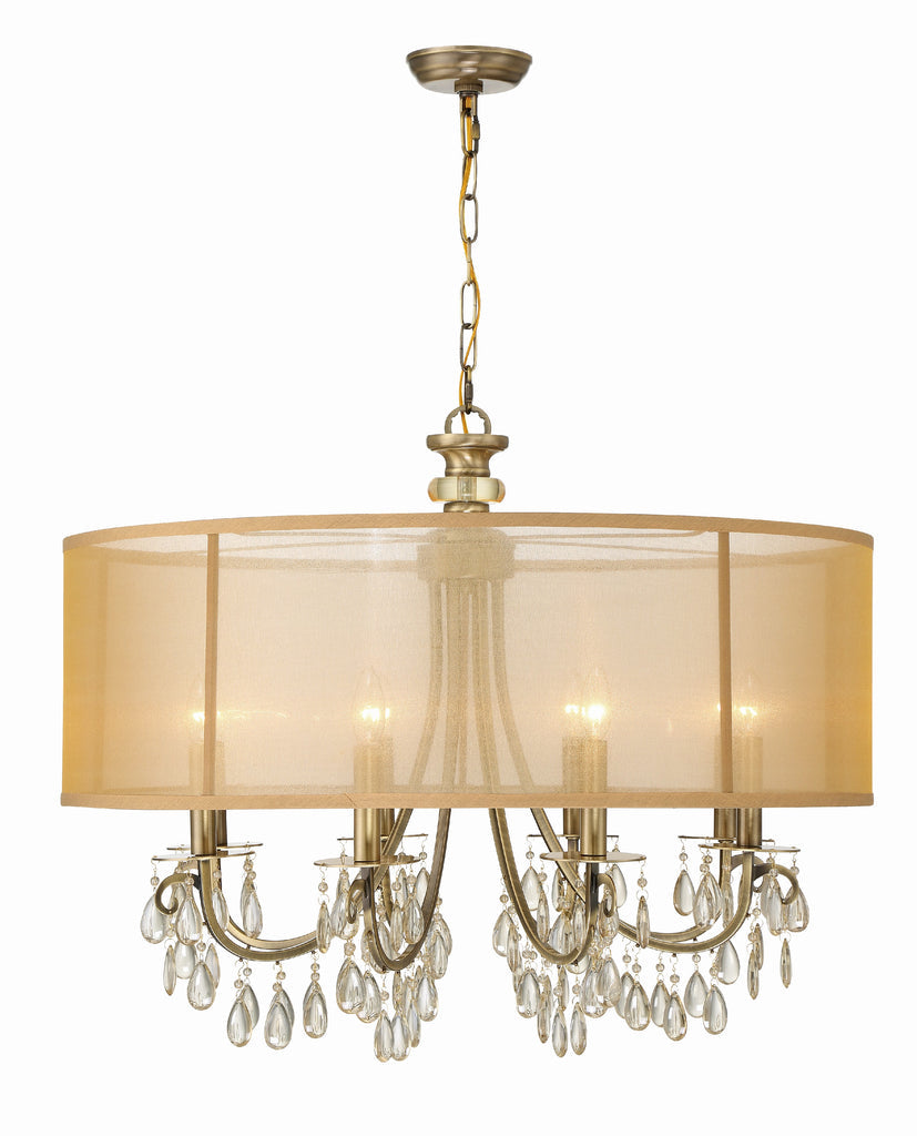 Hampton 8 Light Drum Shade Antique Brass Chandelier Crystorama