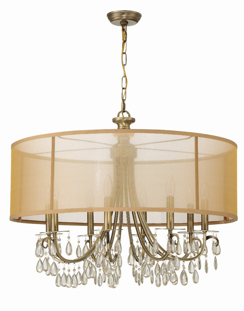 Hampton 8 Light Drum Shade Antique Brass Chandelier Crystorama