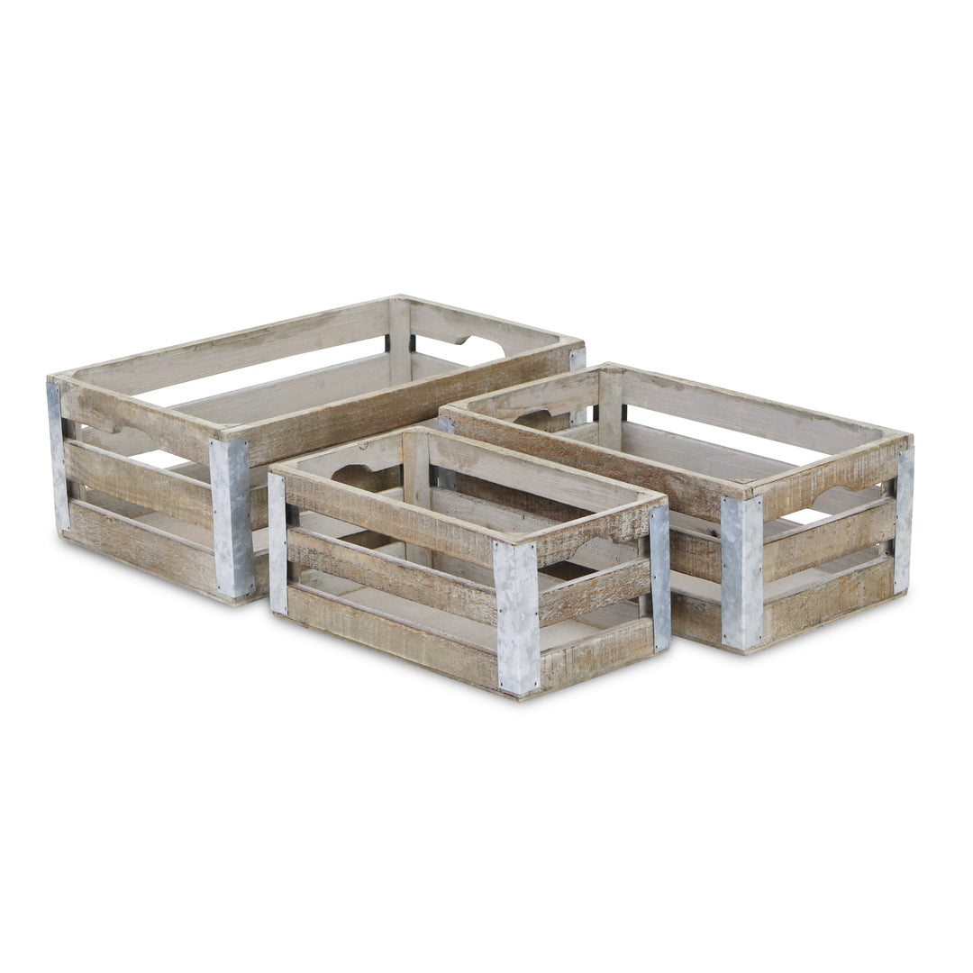 CHEUNGS Samil Slatted Set of 3 Wooden Crates