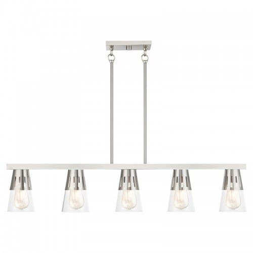 5 Light Brushed Nickel Large Linear Chandelier Livex