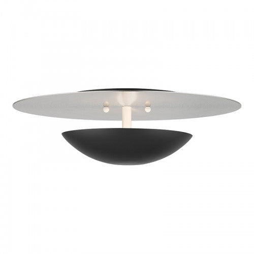 2 Light Black Large Semi-Flush/ Wall Sconce with Brushed Nickel Reflector Backplate Livex