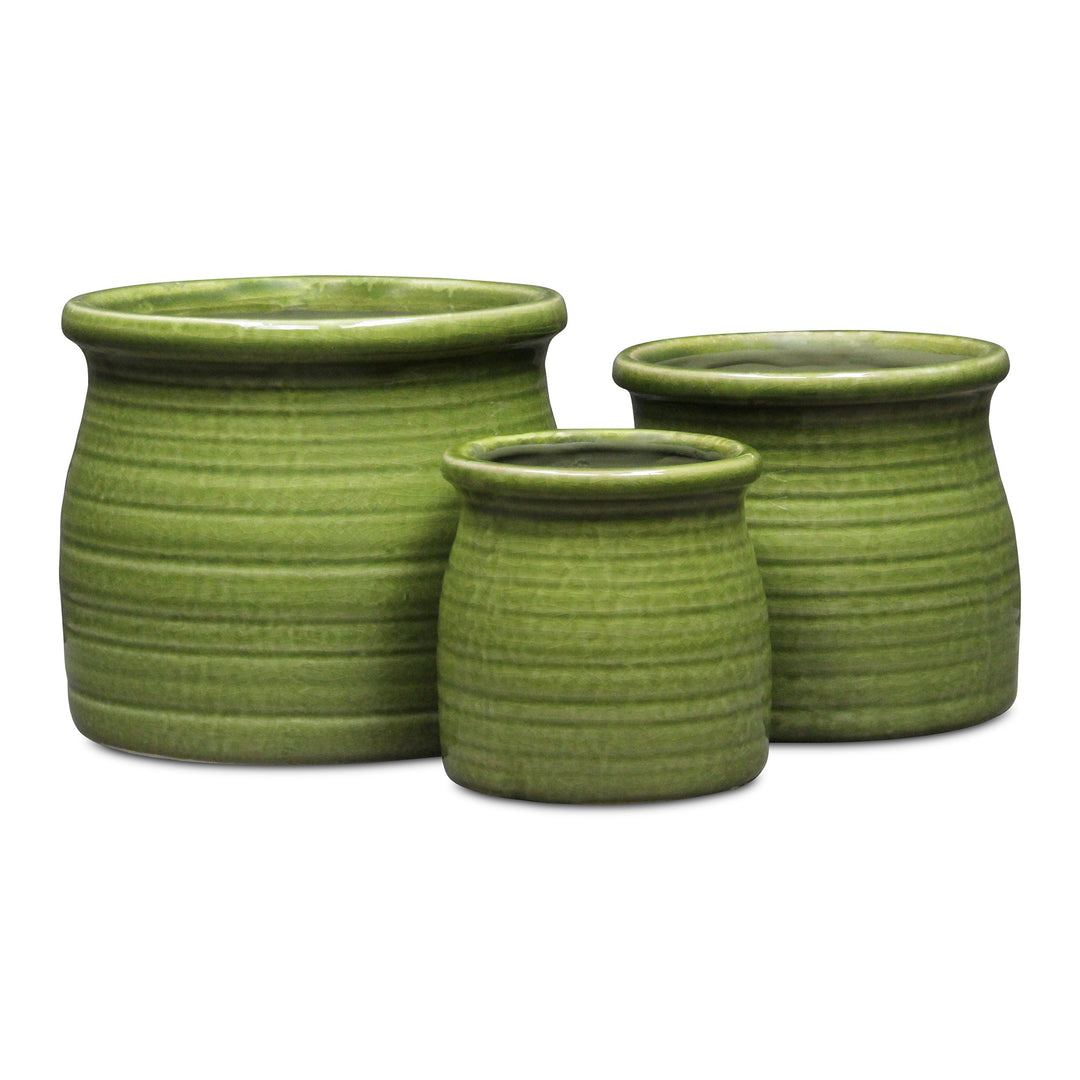 CHEUNGS Kifon Curved Ceramic Ceramic Pot - Large - Olive Green