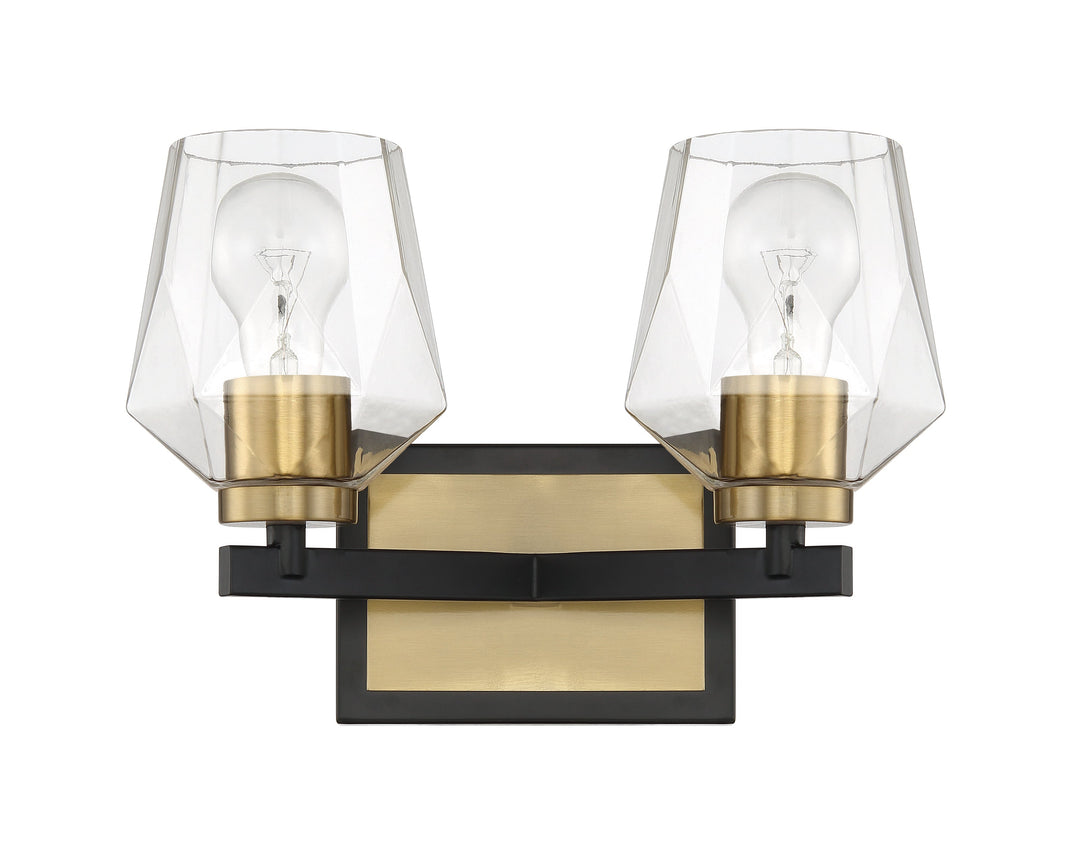 ##Antique Hardware## Avante Grand 2 Light Vanity in Flat Black/Satin Brass
