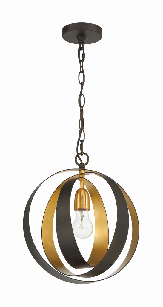 Luna 1 Light English Bronze + Antique Gold Sphere Mini Pendant Crystorama