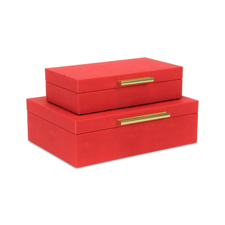 CHEUNGS Lusan Rectangular Decorative Box Set - Red Faux Shagreen