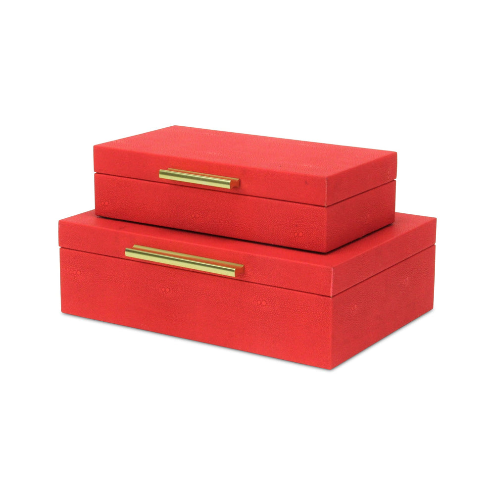 CHEUNGS Lusan Rectangular Decorative Box Set - Red Faux Shagreen