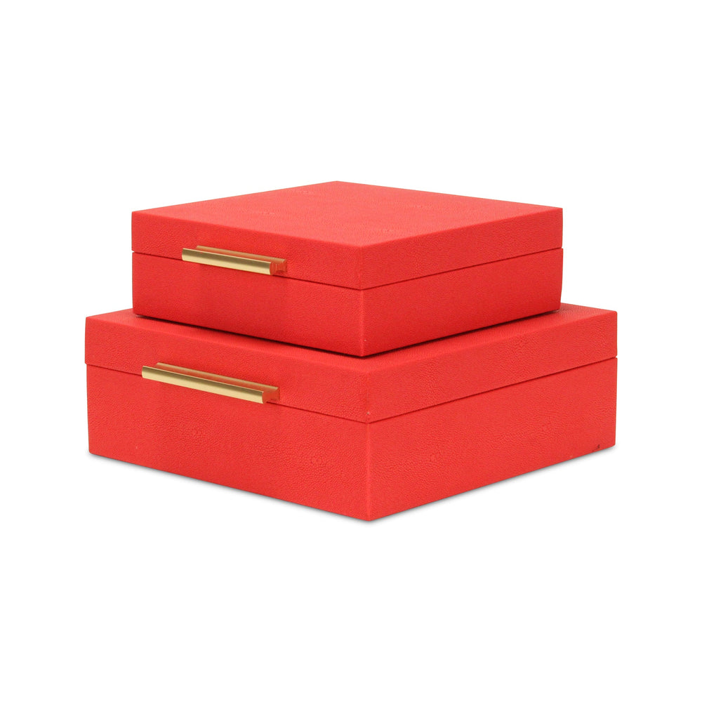 CHEUNGS Lusan Square Decorative Box Set - Red Faux Shagreen