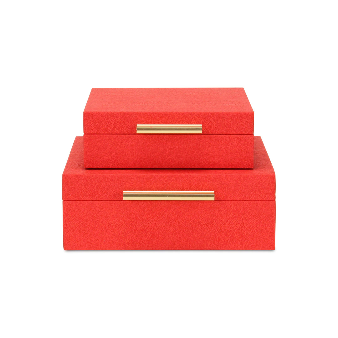 CHEUNGS Lusan Square Decorative Box Set - Red Faux Shagreen