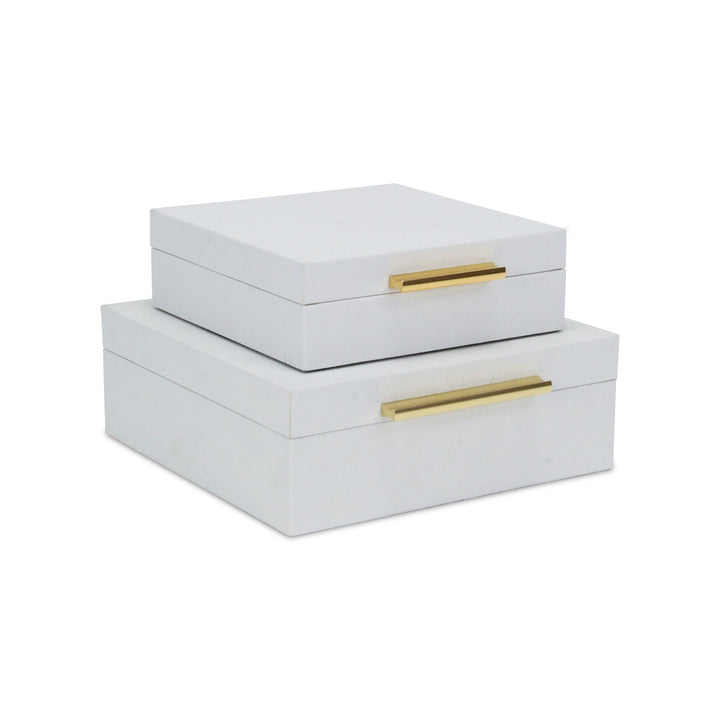 CHEUNGS Lusan Square Decorative Box Set - White Faux Snakeskin