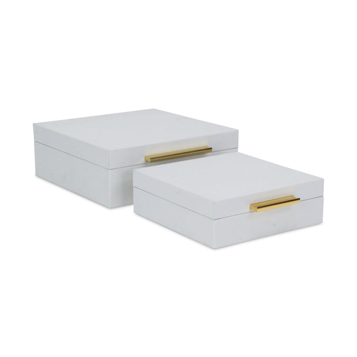 CHEUNGS Lusan Square Decorative Box Set - White Faux Snakeskin